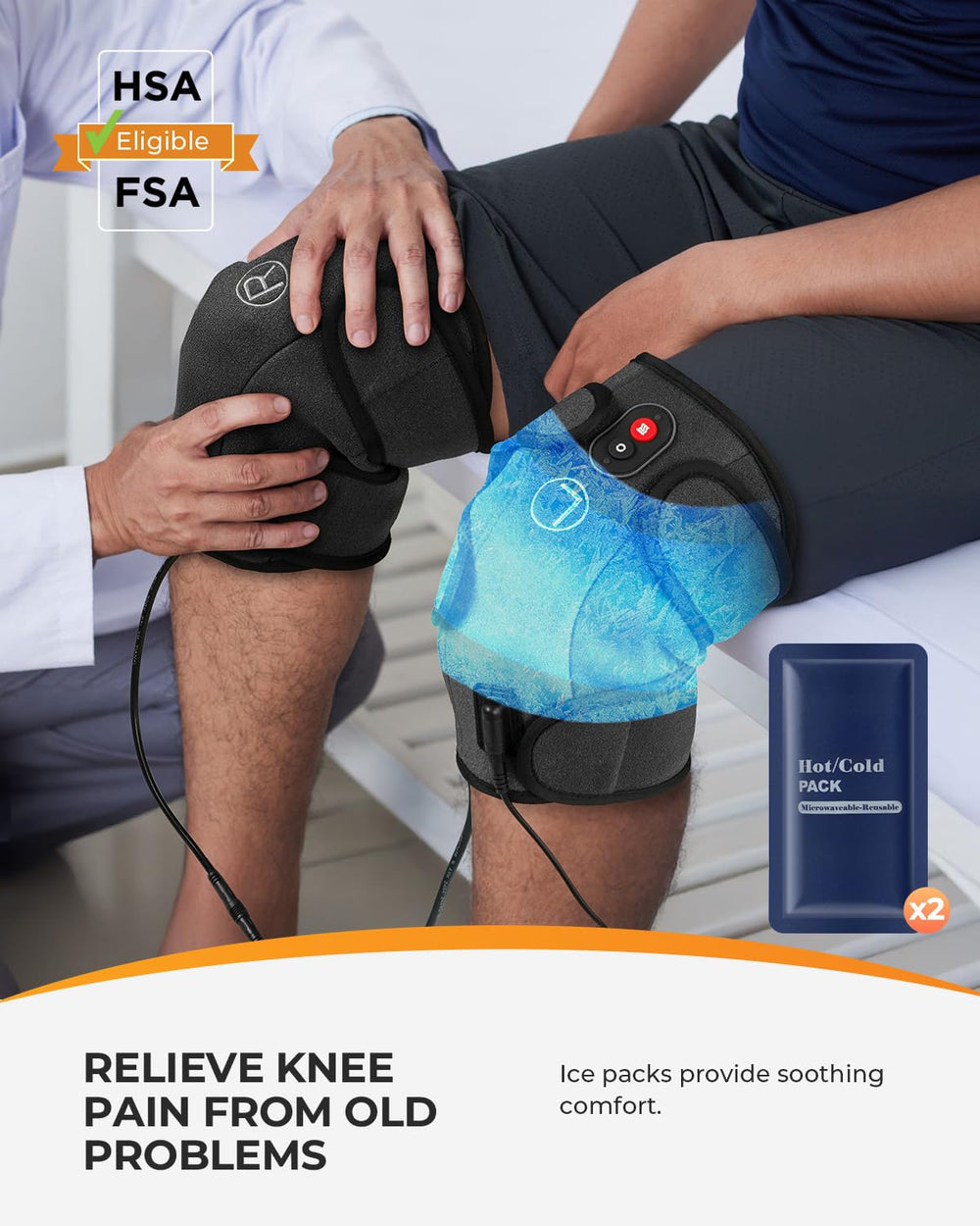 CooCoCo knee massager with dual vibration motors for gentle relief.
