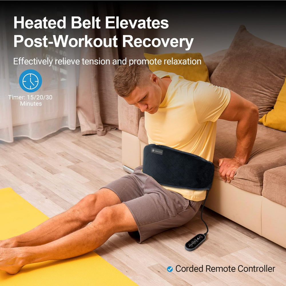 CooCoCo rechargeable back pain relief pad shown for on-the-go use.