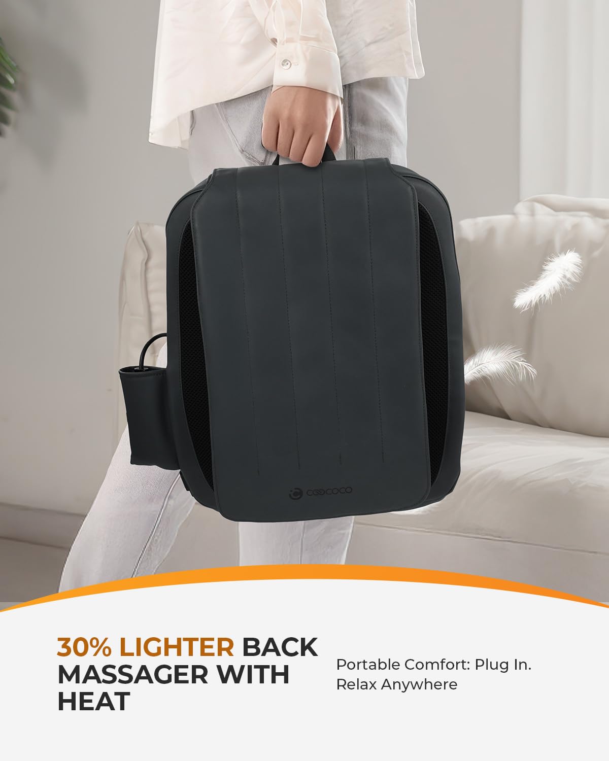 CooCoCo Shiatsu Back Massager corded design ensures reliable power.