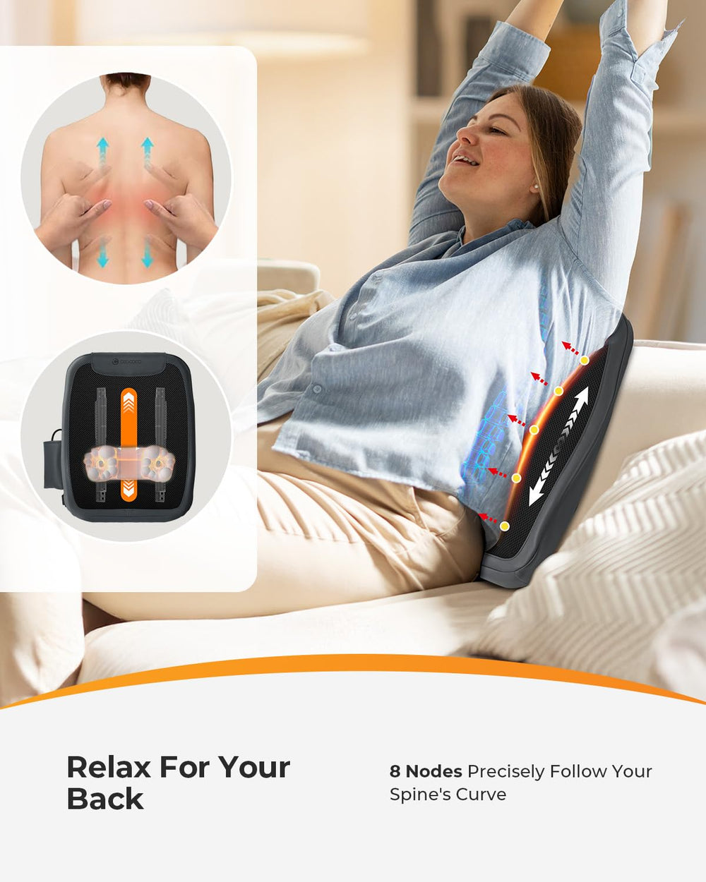 CooCoCo Shiatsu Back Massager heat therapy delivers warmth to tense muscles.