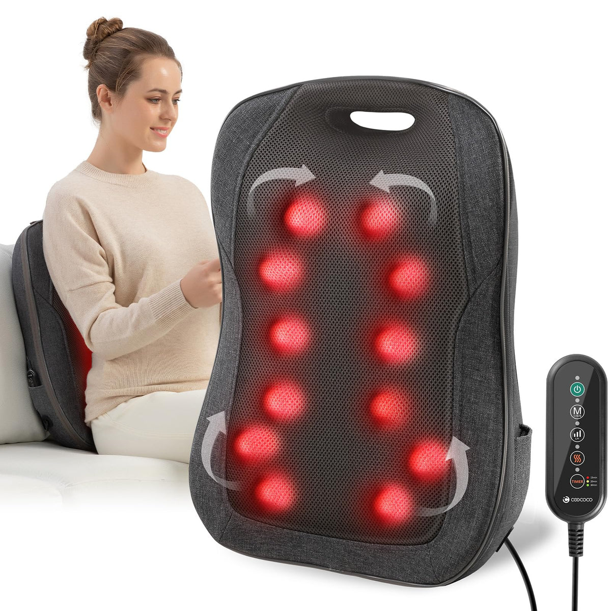 CooCoCo Shiatsu Back Massager with heat for soothing relaxation
