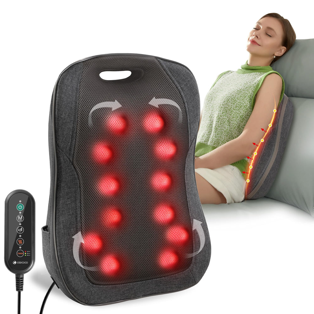 CooCoCo shiatsu back massager with heat for deep kneading relief