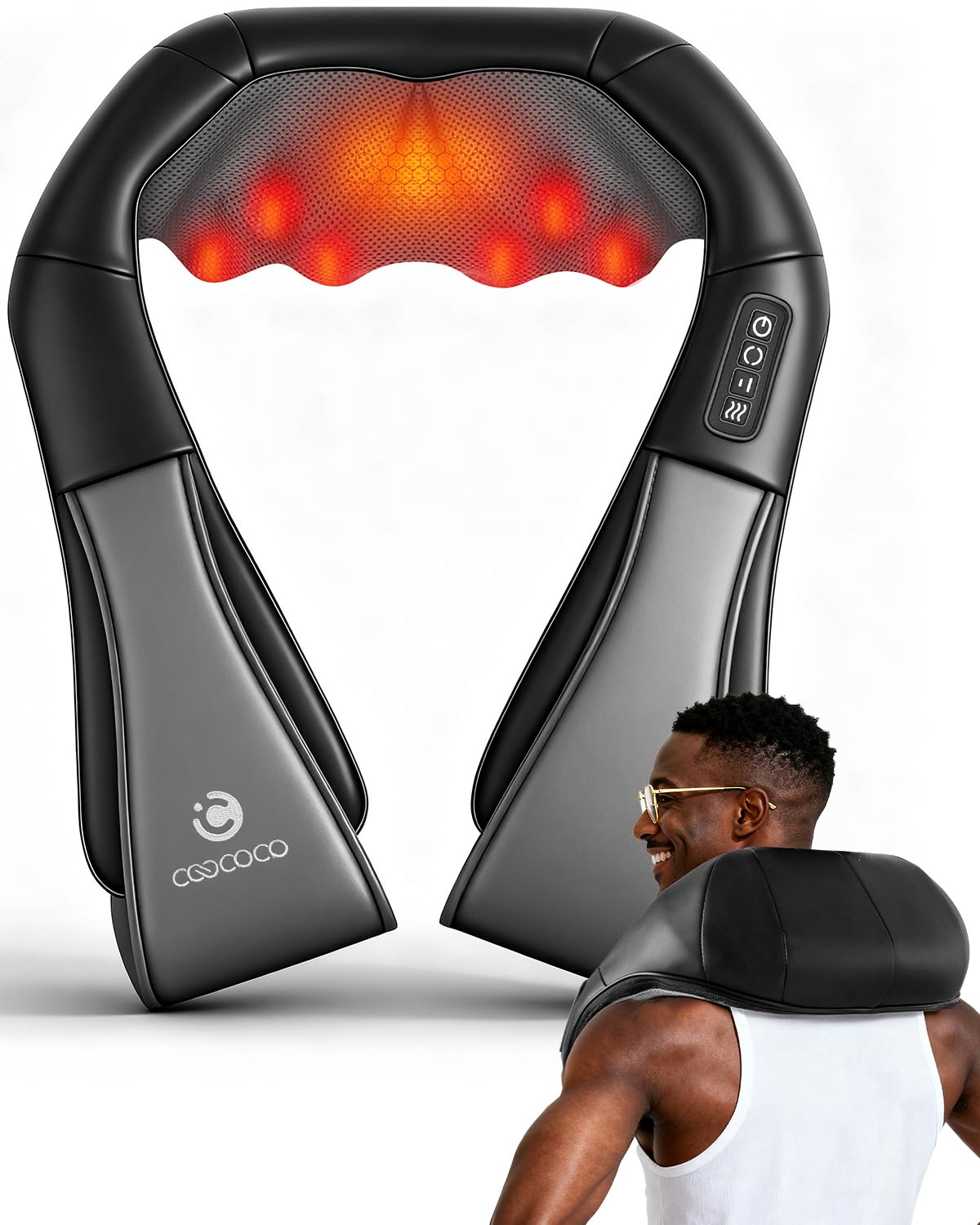 CooCoCo Shiatsu neck massager with heat for desk relief.