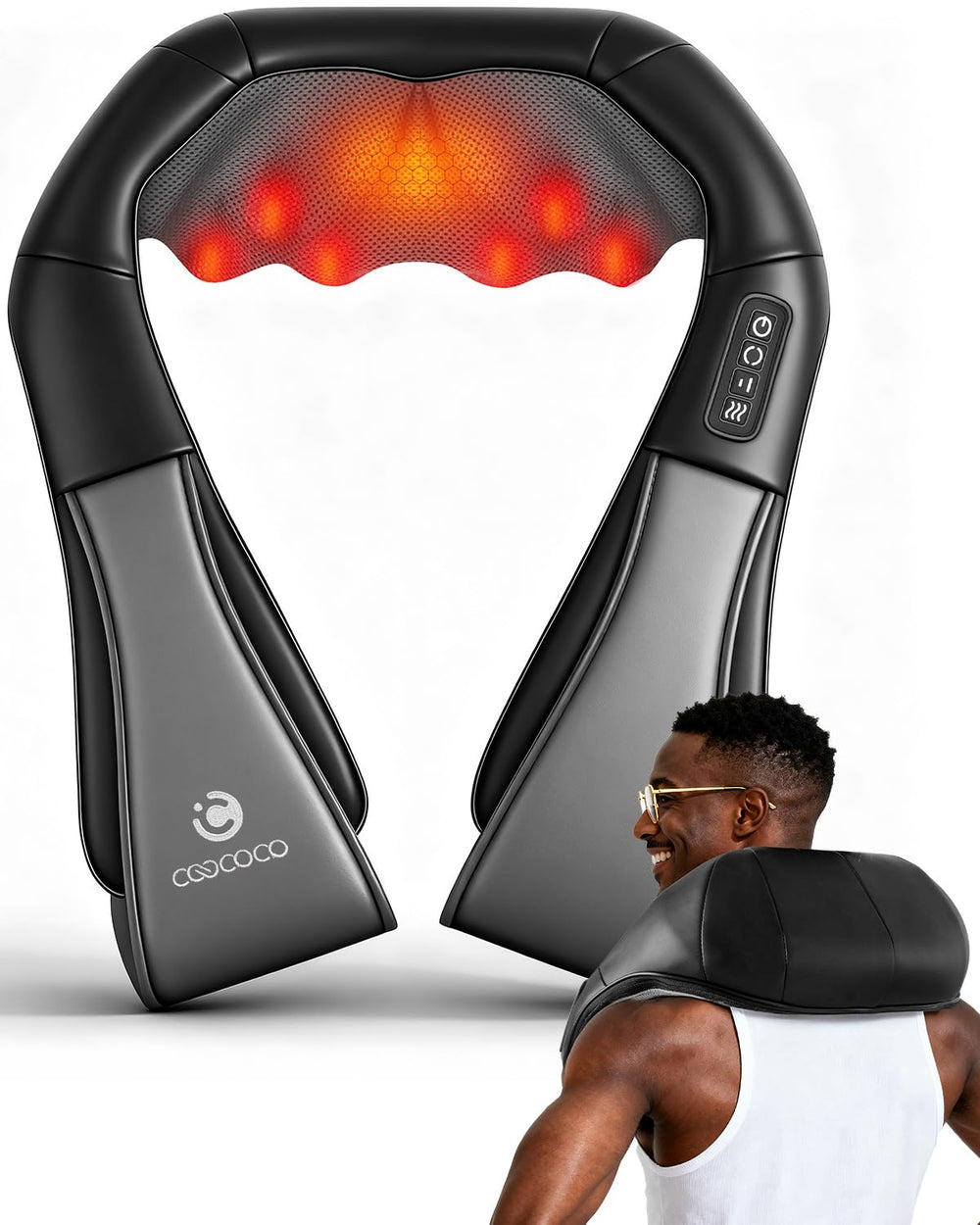 CooCoCo Shiatsu neck massager with heat for desk relief.