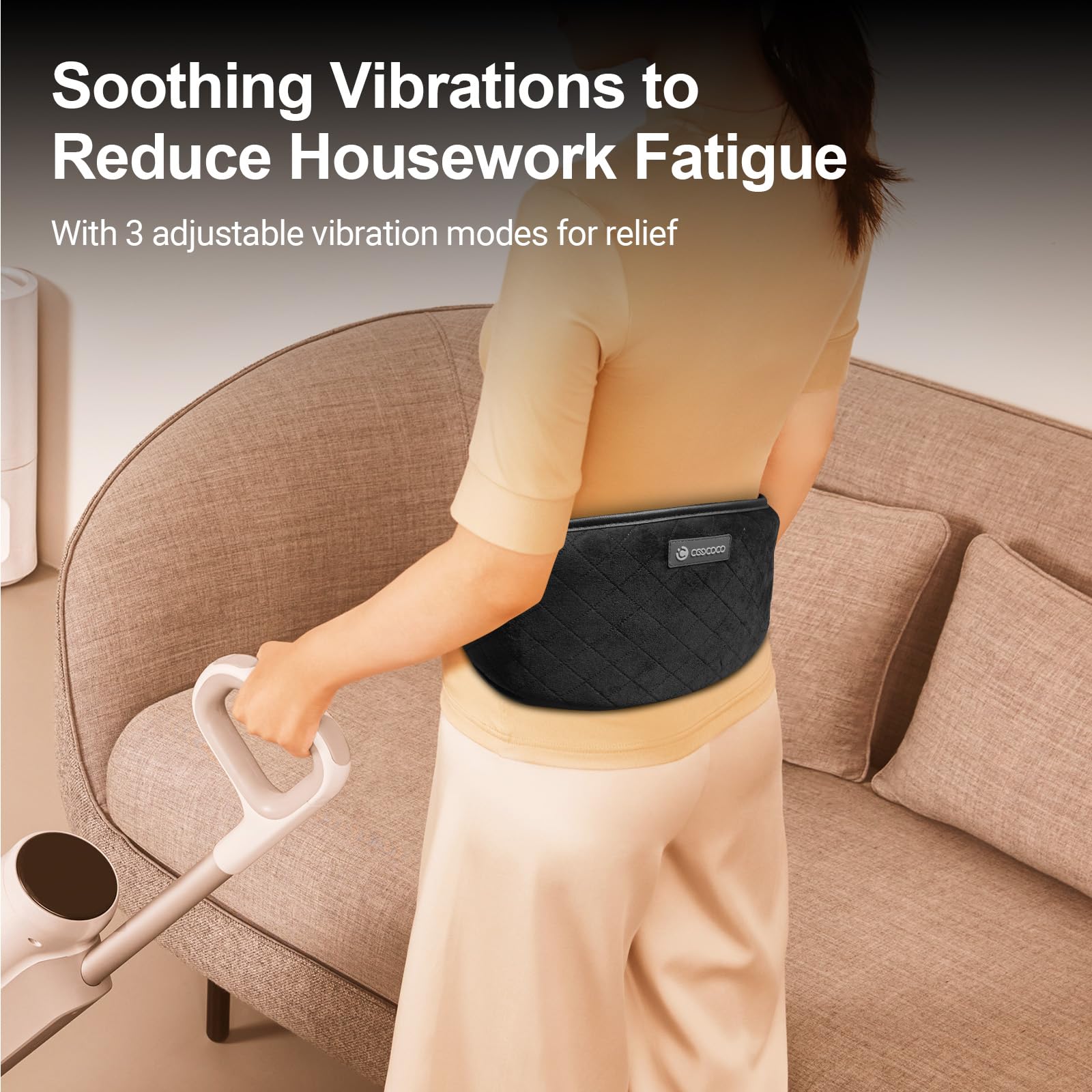 CooCoCo wireless back therapy pad depicted during active use.