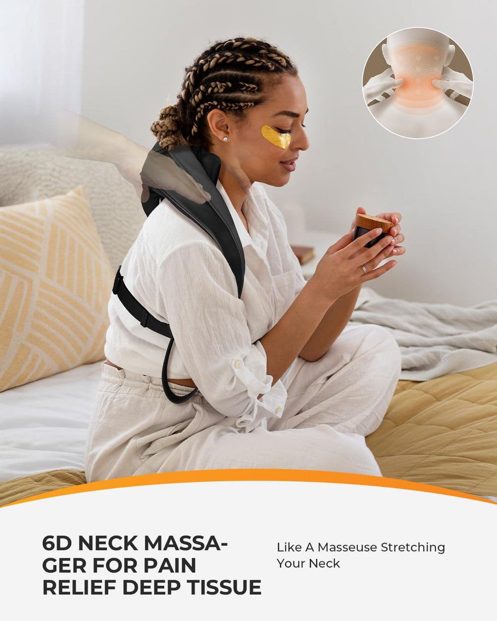 CooCoCo wireless neck massager with strap stays in place during tasks