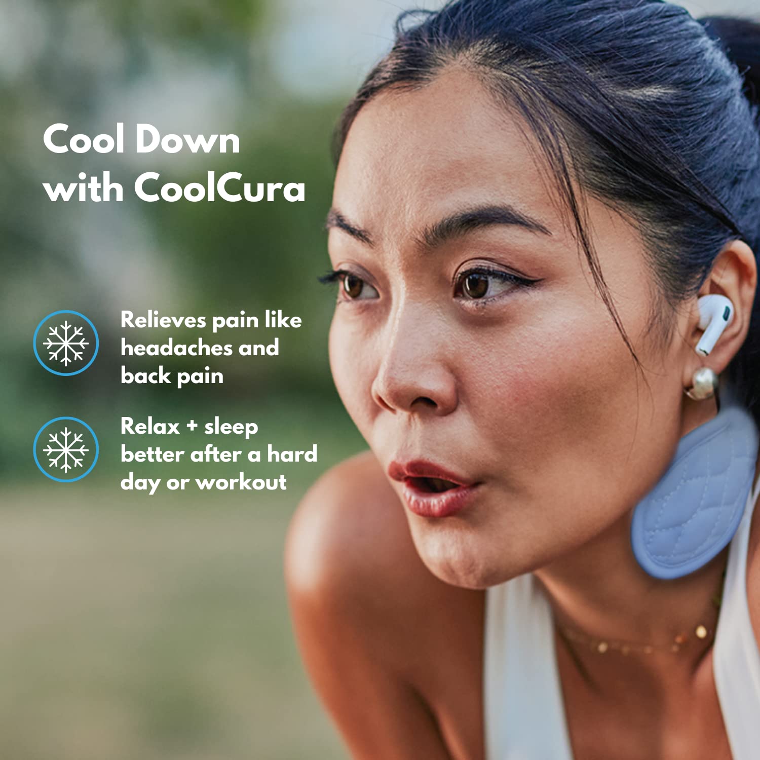 CoolCura GO cooling gel lining enhances the neck contact.
