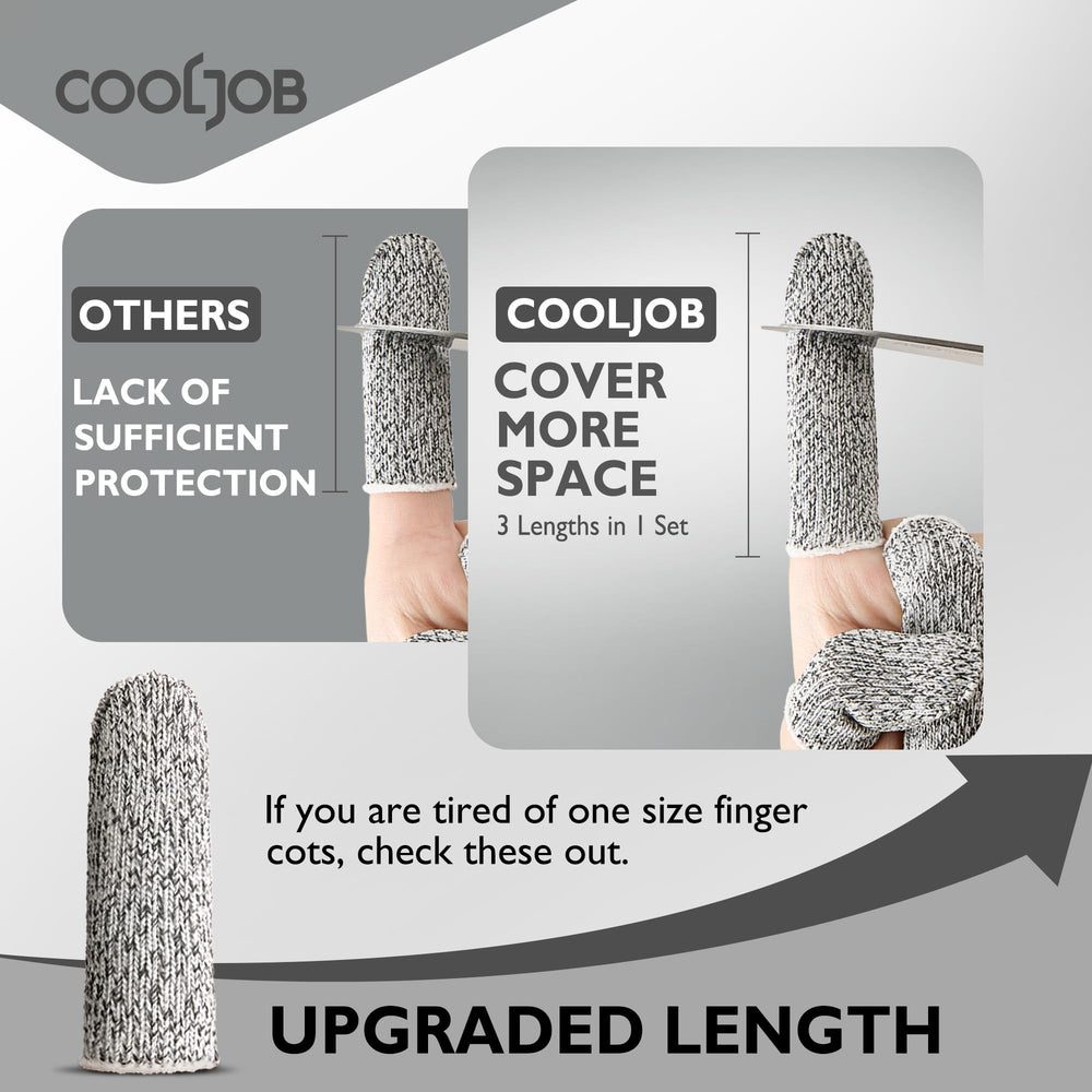 COOLJOB A5 finger cots size variety box showing snug fit across sizes