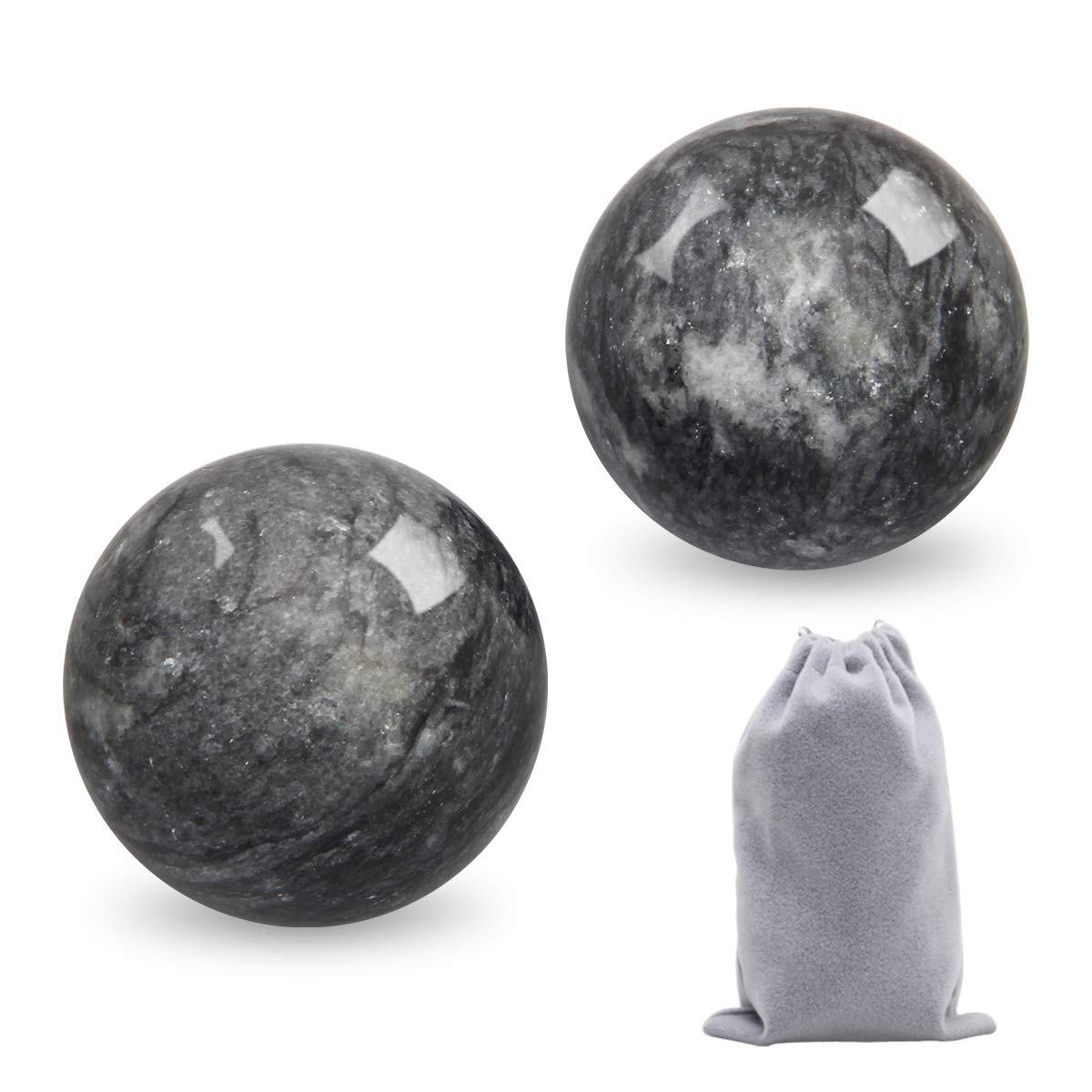 Coolrunner Baoding ball side view in dark grey marble for focused hand exercise.