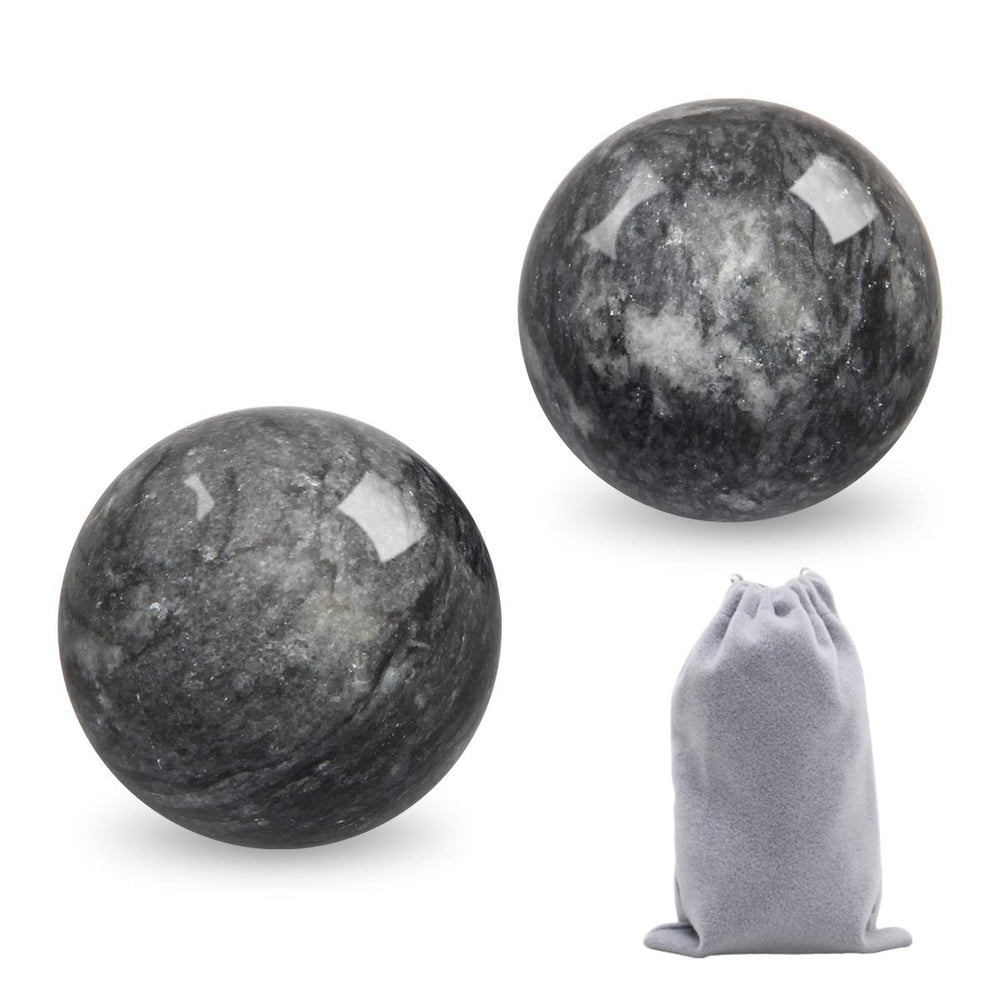 Coolrunner Baoding ball side view in dark grey marble for focused hand exercise.