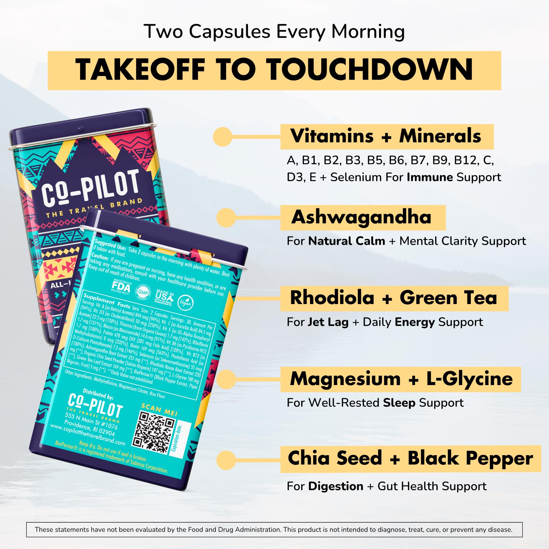 Co-Pilot Travel Vitamin capsules for energy and immune support during travel