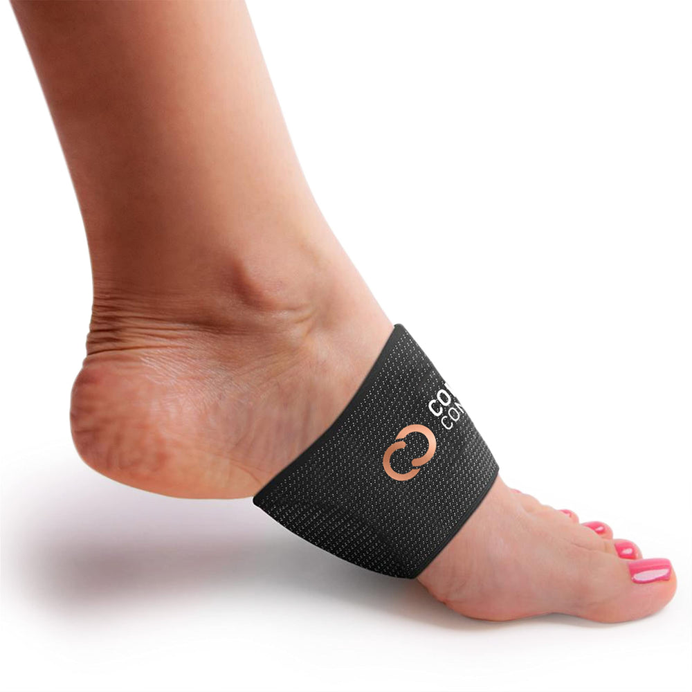 Copper Compression arch support sleeve box shows two sleeves included.