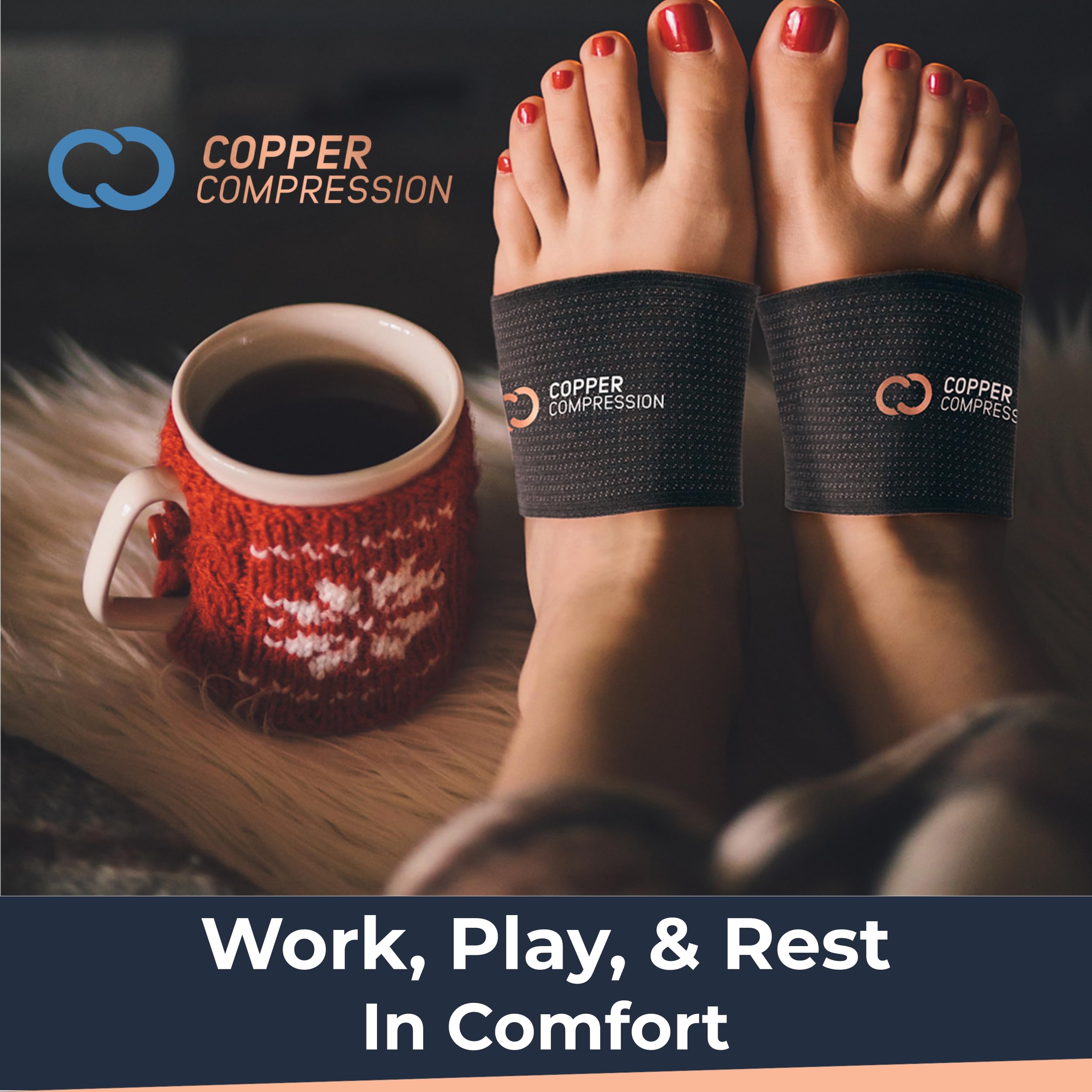 Copper Compression arch-support sleeve in motion demonstrates flexible, breathable wear.