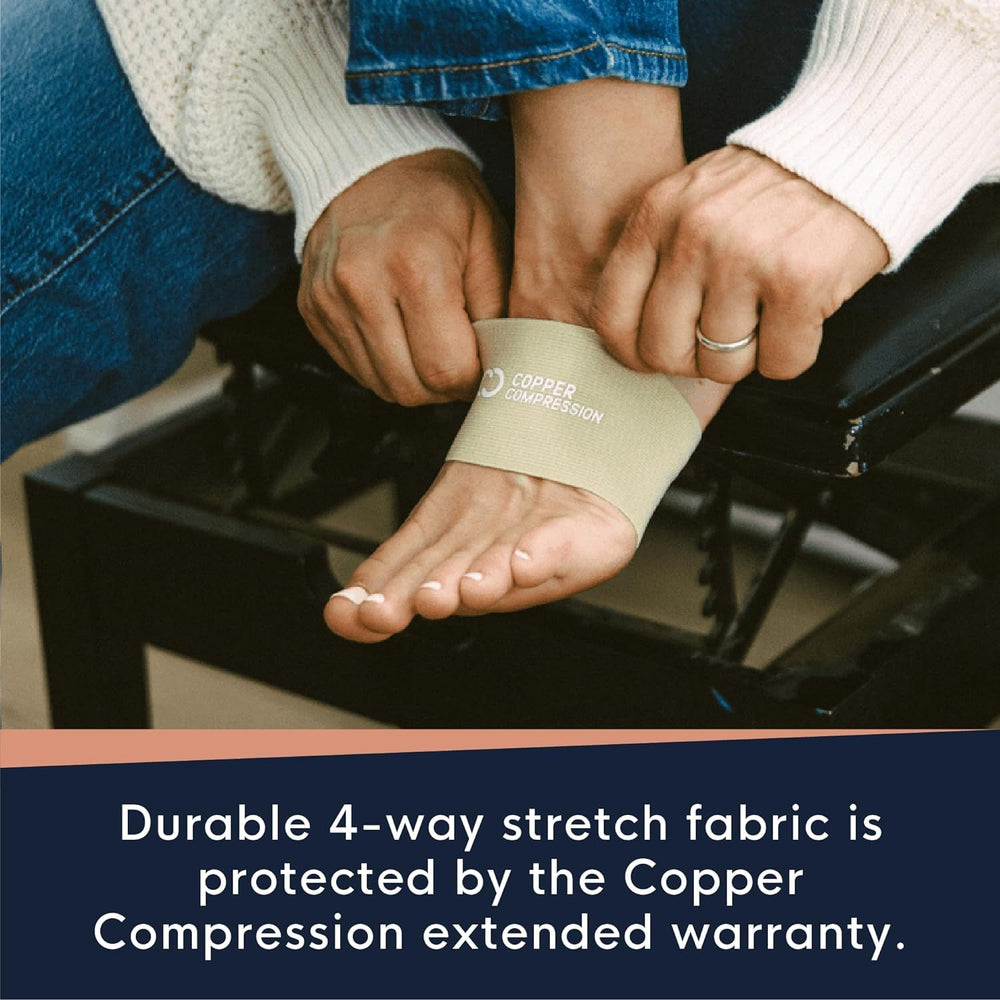 Copper Compression arch sleeves help ease heel spur discomfort during activity.