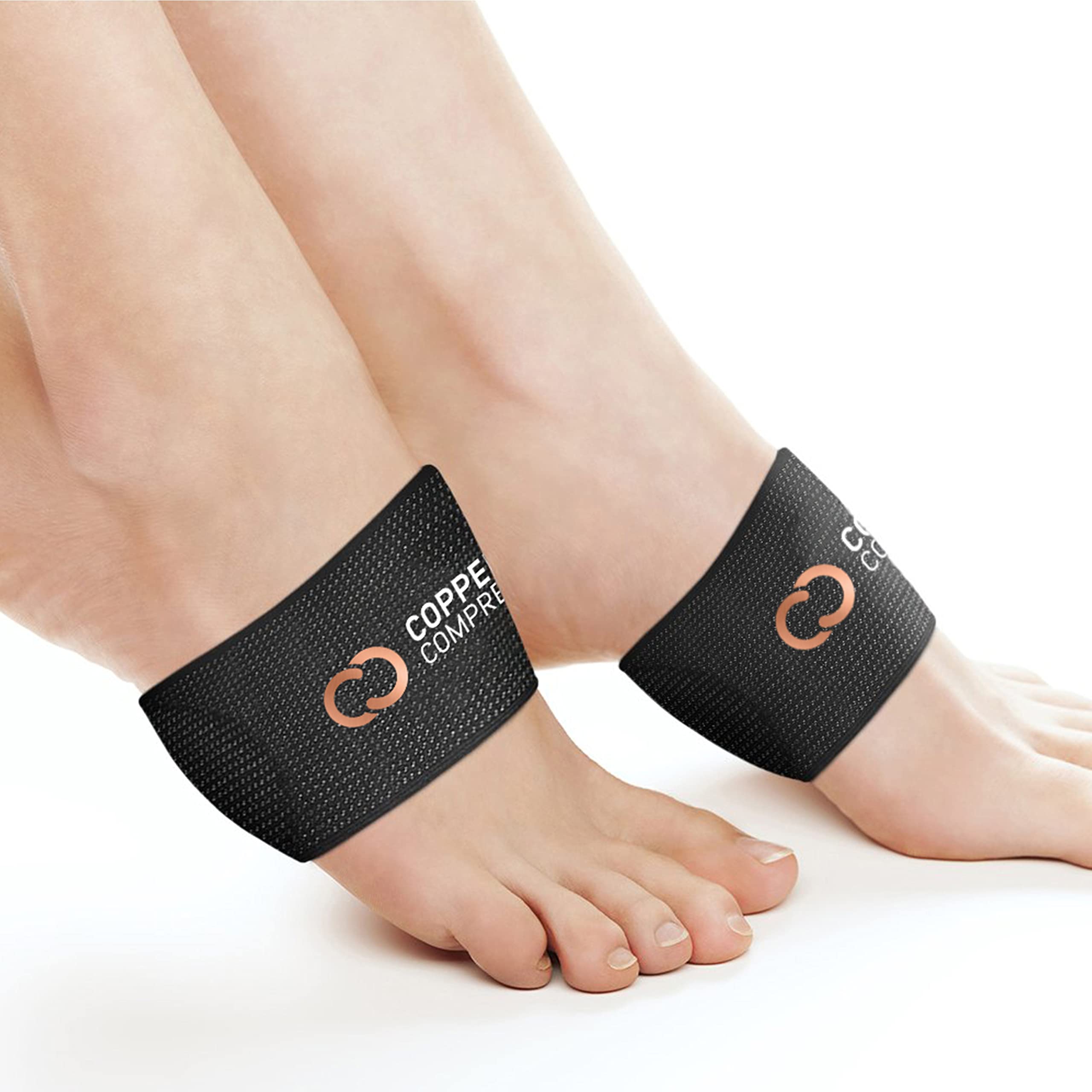 Copper Compression branding close-up emphasizes trusted arch support technology.