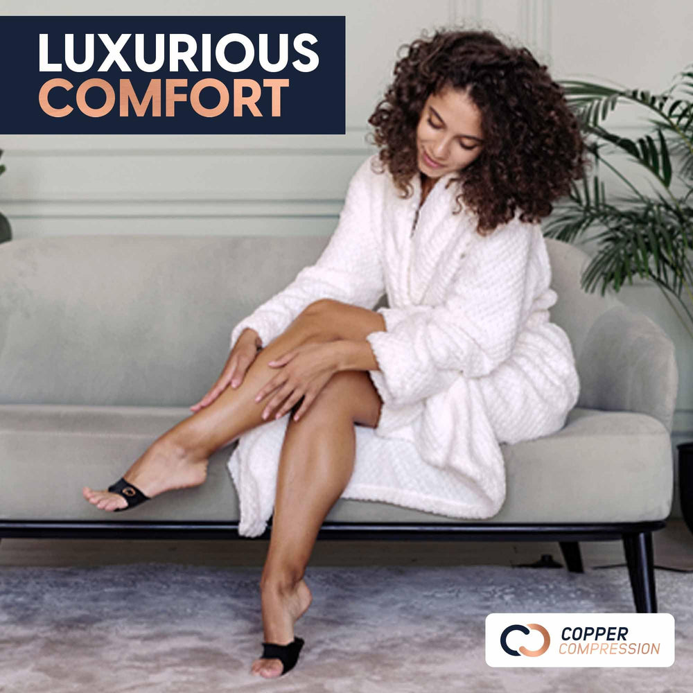 Copper Compression Metatarsal Pads show copper-infused fabric that wicks moisture.