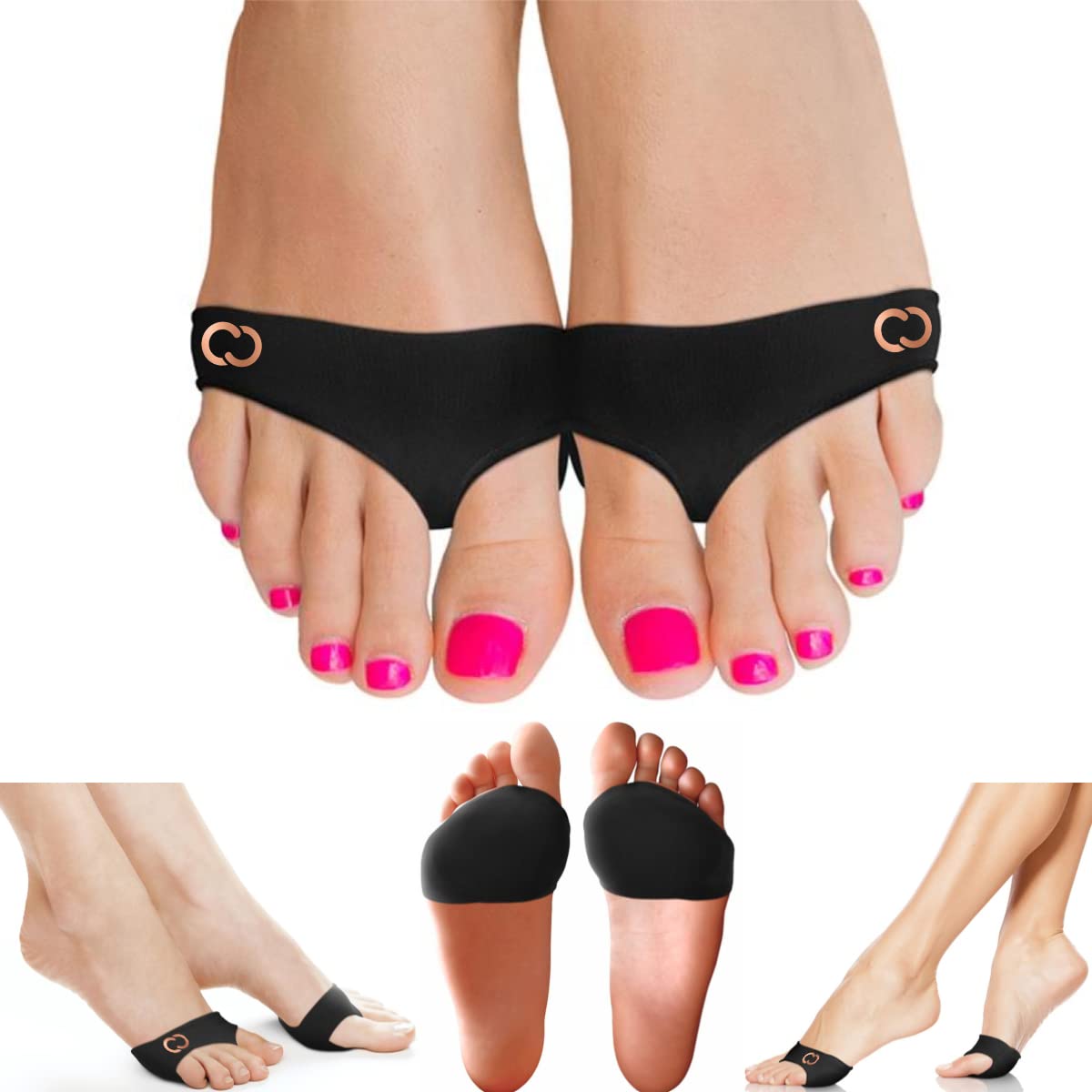 Copper Compression Metatarsal Pads worn with dress shoes for all-day comfort.