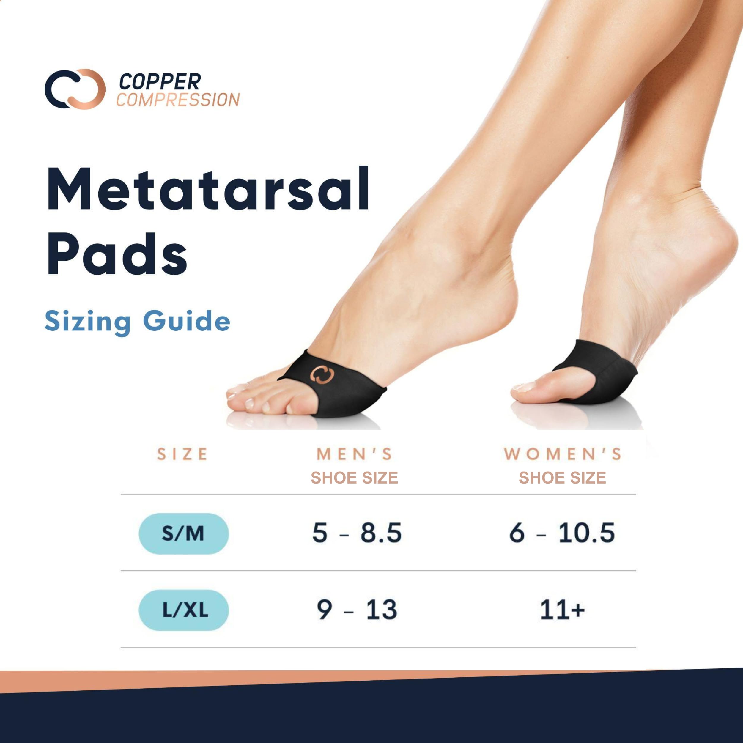 Copper Compression Metatarsal Pads right and left pair ensures balanced fit.
