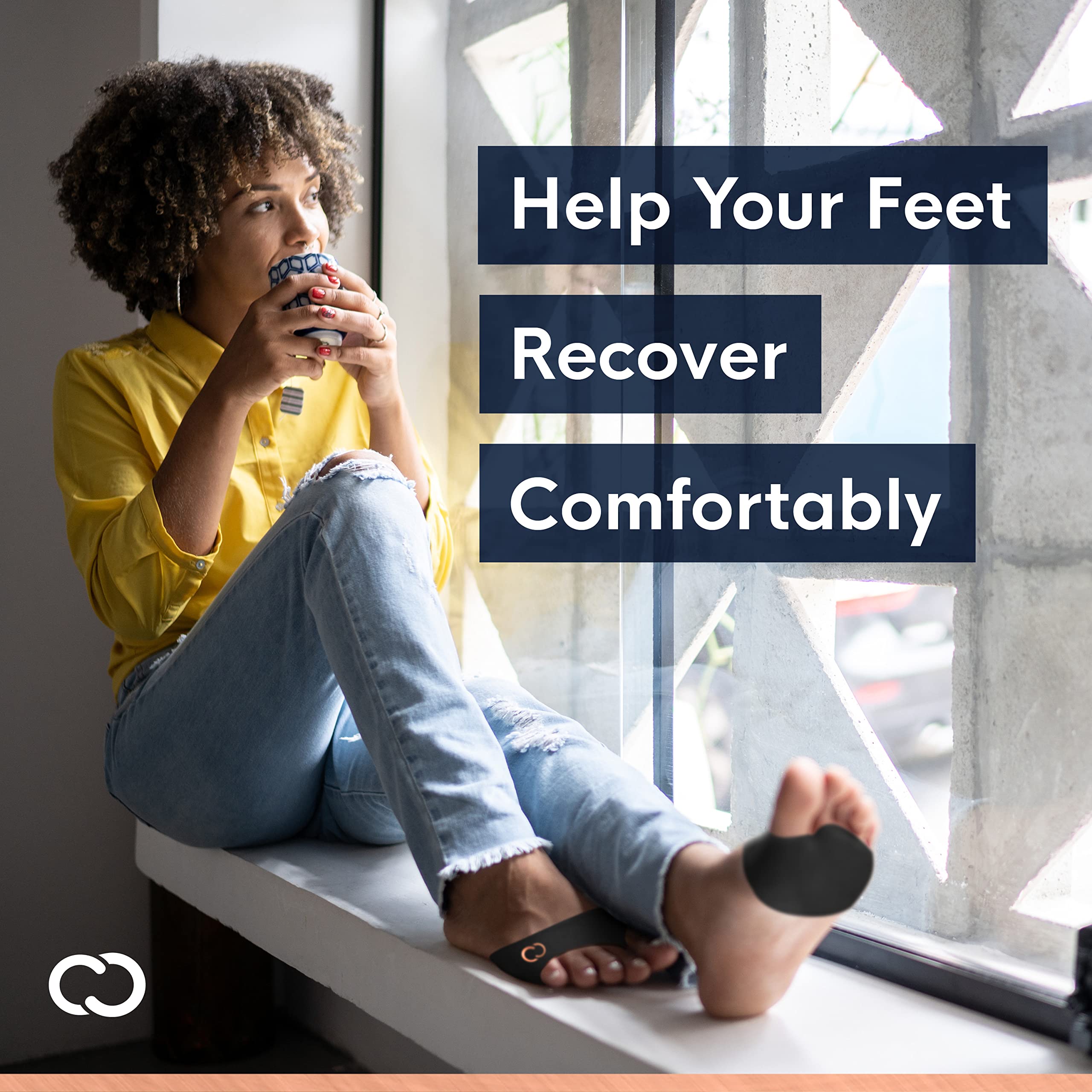 Copper Compression Metatarsal Pads feature split-toe design to prevent slipping.