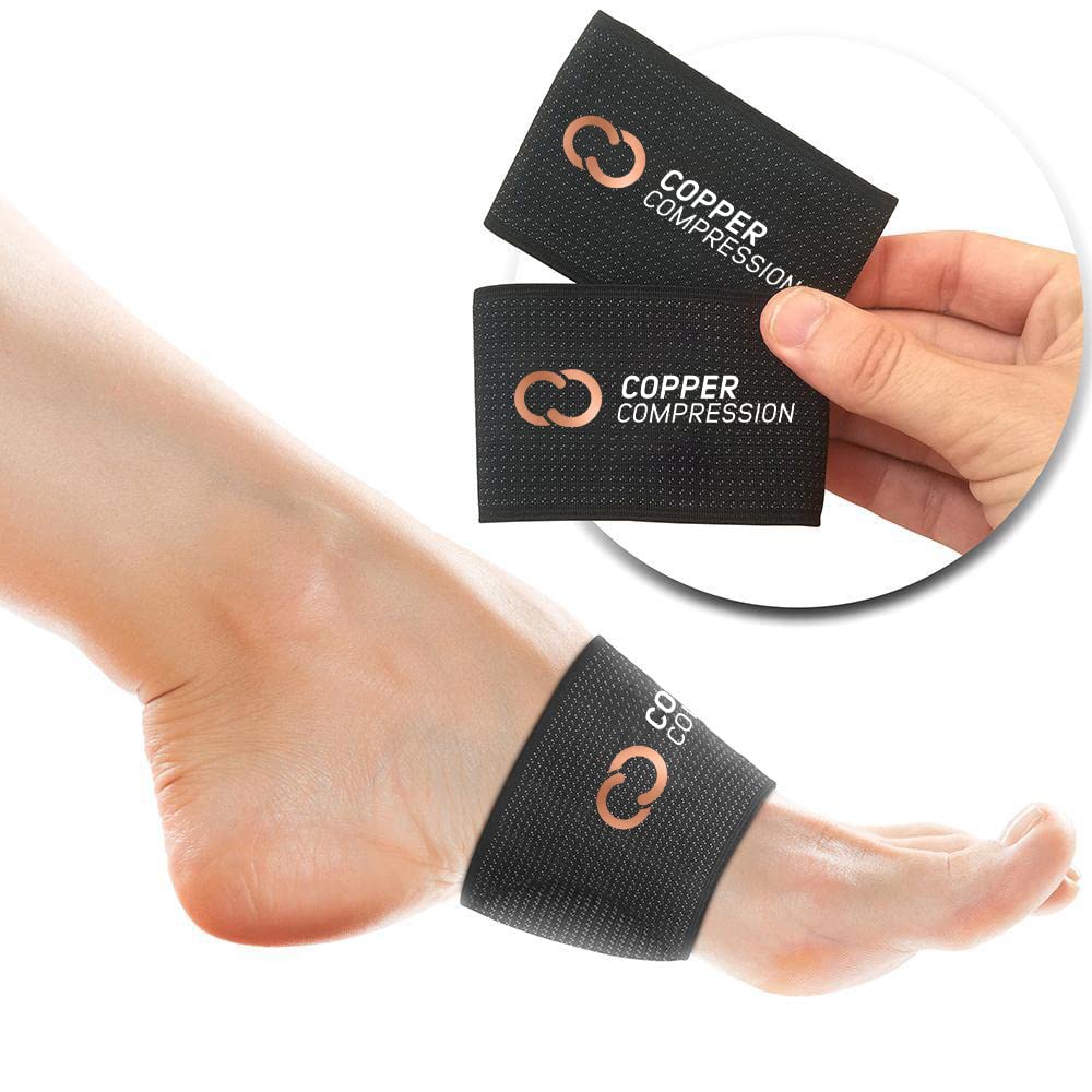 Copper Compression padded arch support sleeves on feet offer arch comfort for all-day wear.