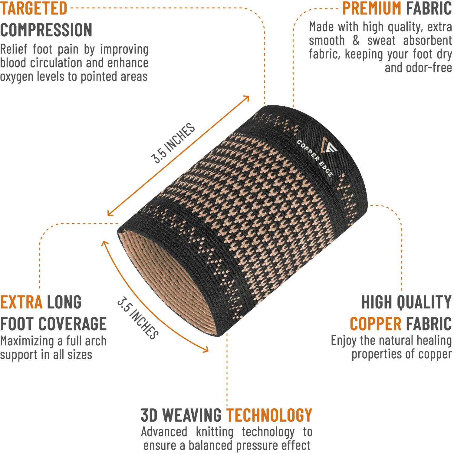 Copper Edge arch-support copper-ion technology for odor control and freshness.