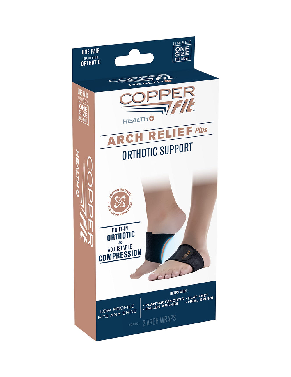 Copper Fit Arch Relief Plus Wrap in use during walking.