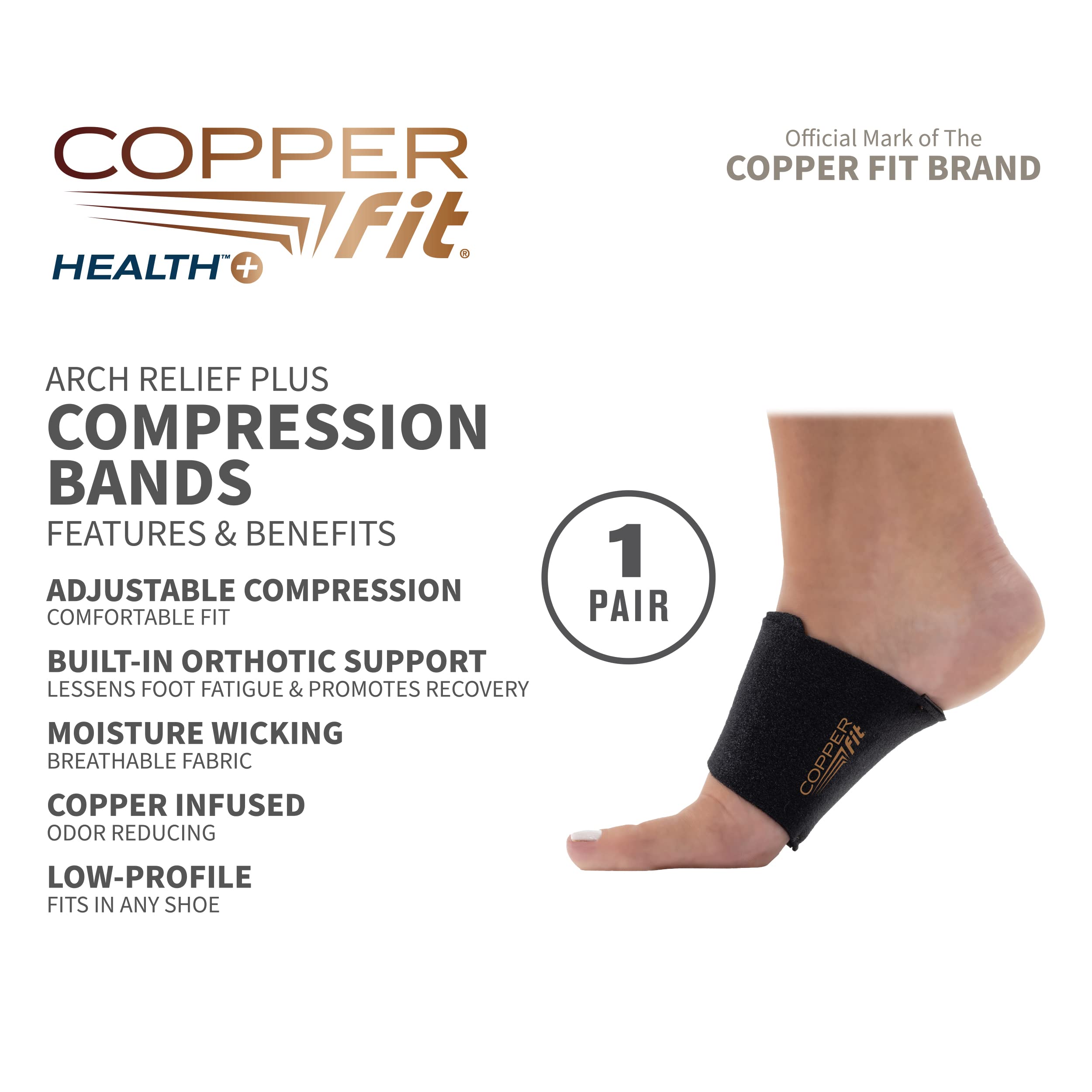 Close-up of Copper Fit Arch Relief Plus Wrap material with odor-control fibers.