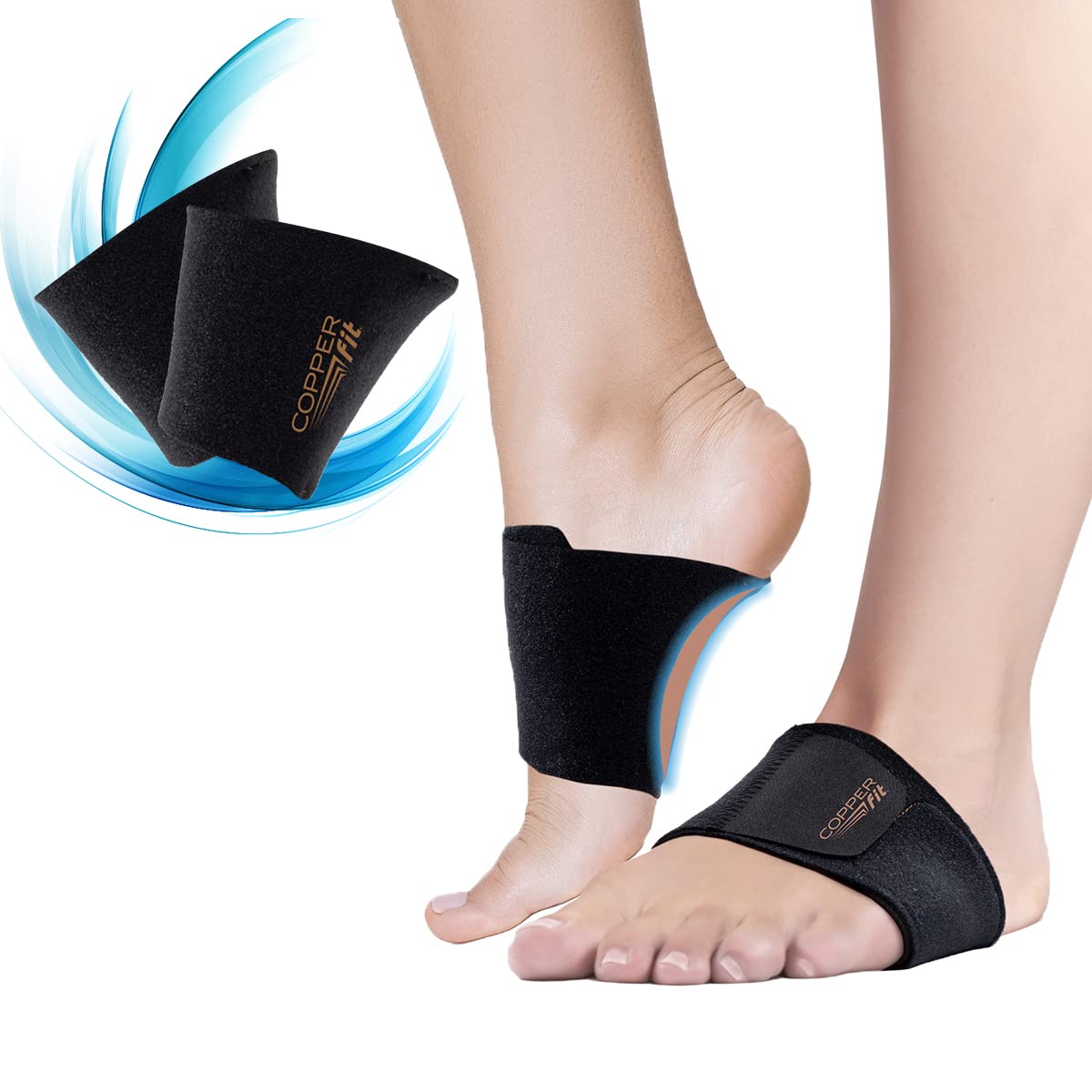 Copper Fit Arch Relief Plus Wrap packaging shows compact arch support.