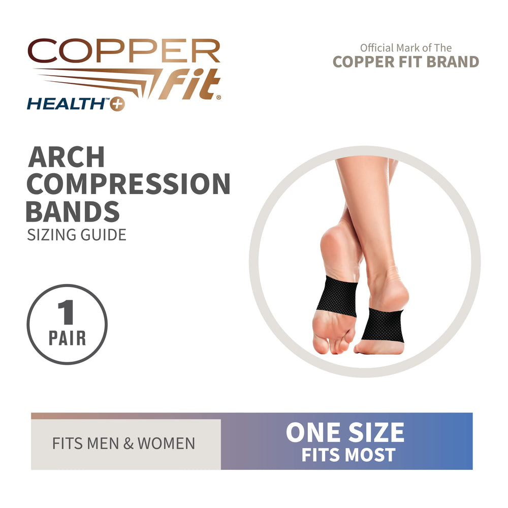 Copper Fit Health Arch Relief Band on foot provides arch support during daily activity.