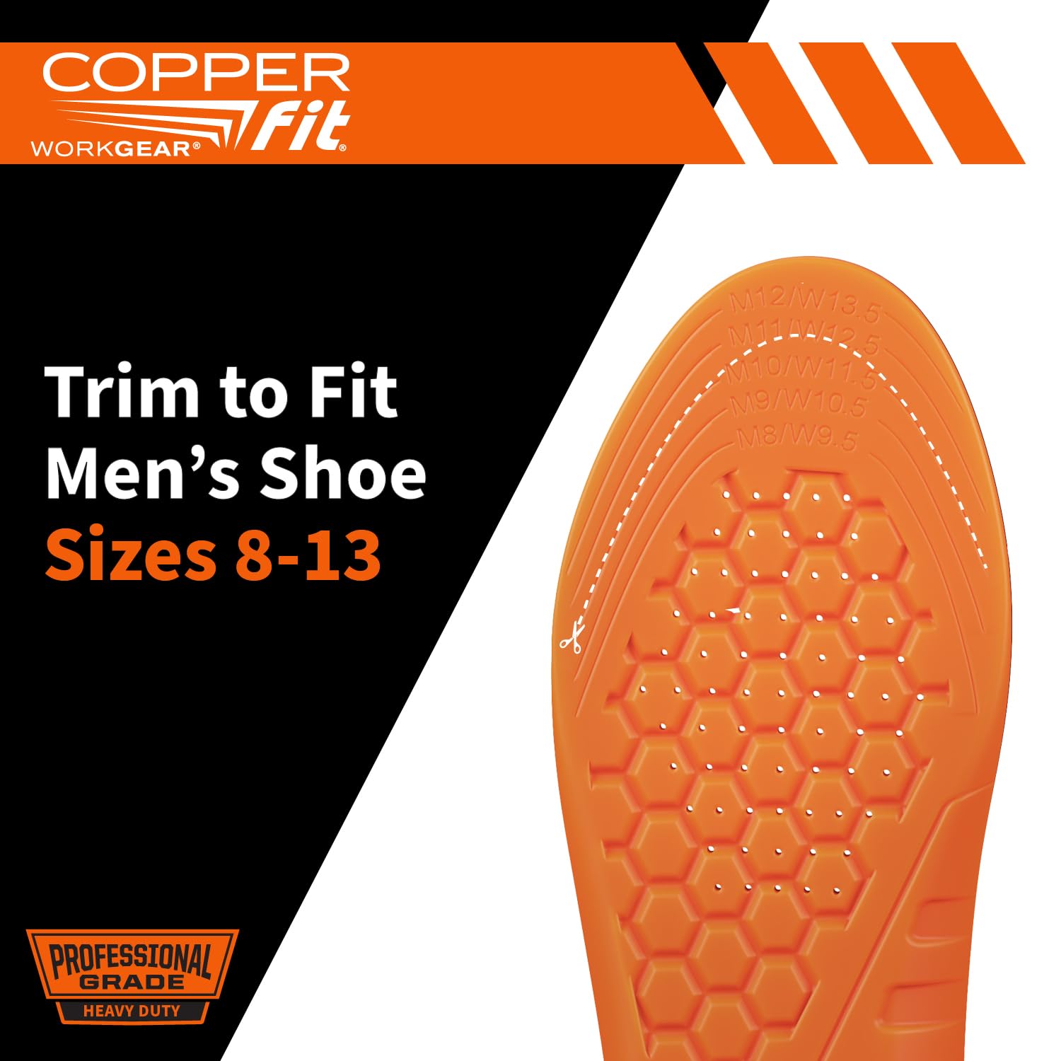 Copper Fit Pro trim-to-fit design fits most work boots and shoes for a snug feel.