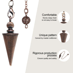 Close-up of copper pendulum ready for energy readings with chain