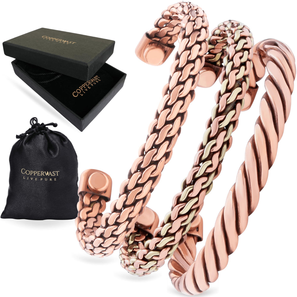 Flat lay of Coppervast 3-pack paired with outfits.