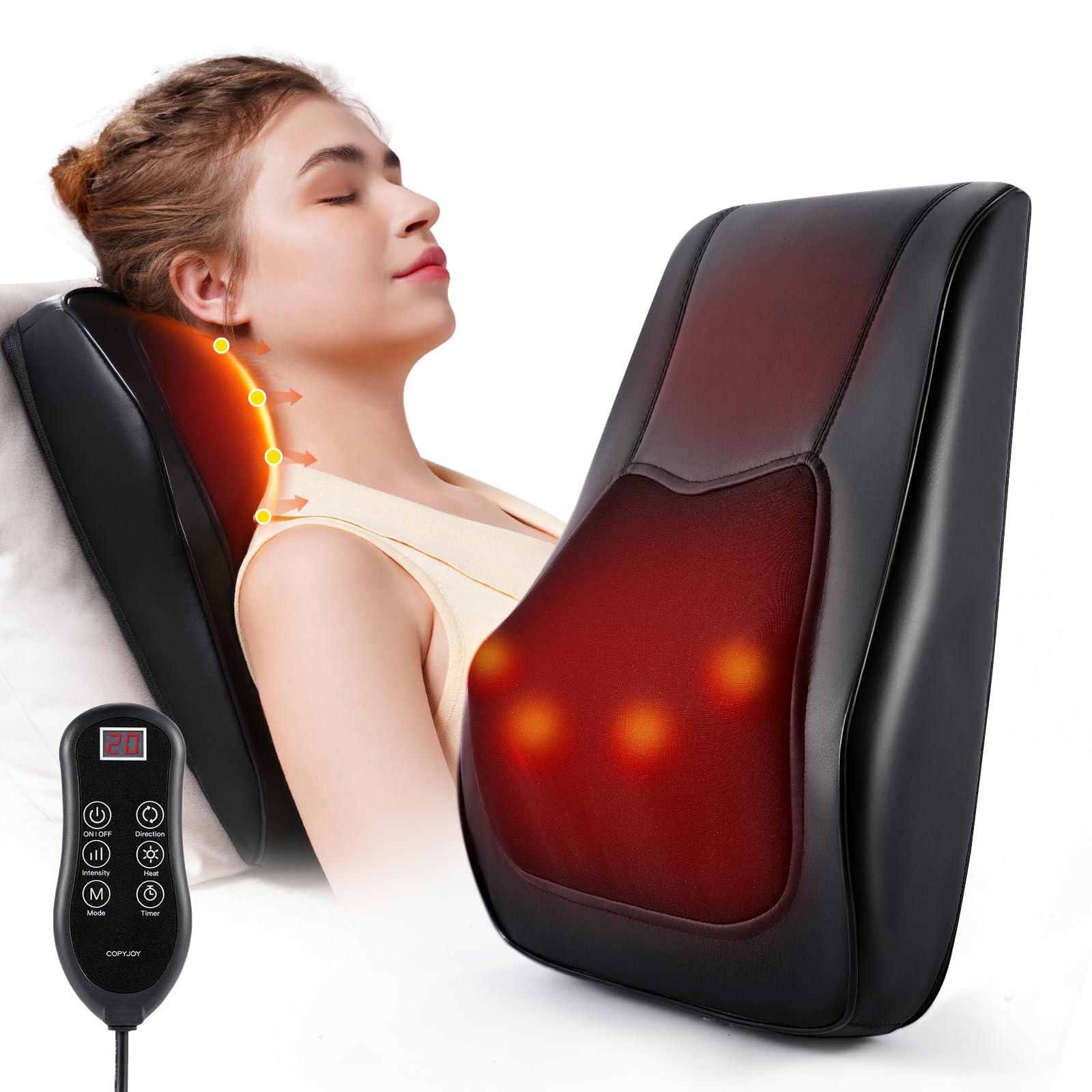 COPYJOY back massager with heat soothes tense shoulders and back after a long day.