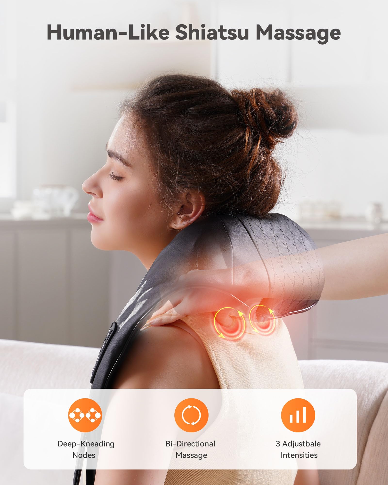CopyJOY Shiatsu massage heads 4D deliver deep kneading for tense shoulders and upper back.