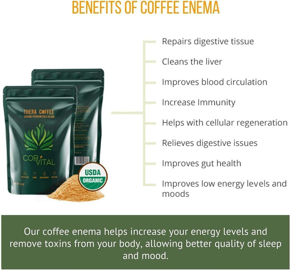 Cor-Vital therapy roast enema closeup showcases aroma and quality for cleansing routines.