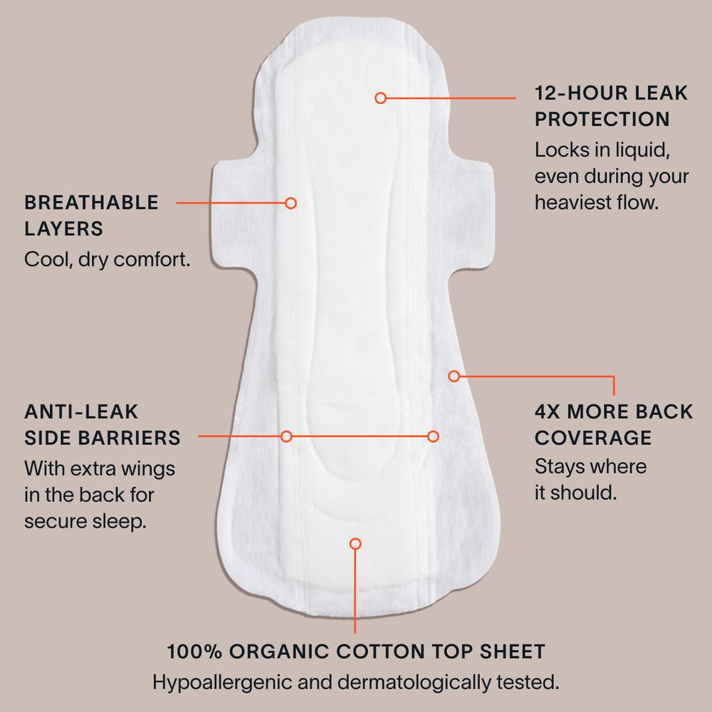 Cora 4x back coverage supports extended nighttime wear.