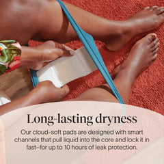 Cora back-coverage pad provides extra protection during heavier flows.