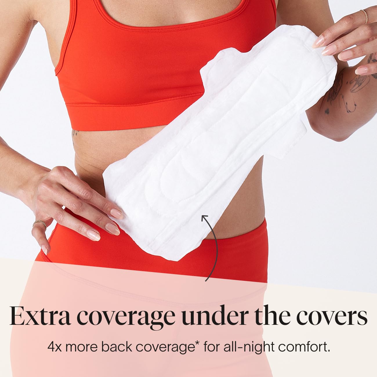 Cora extra heavy overnight pad with back coverage for all-night protection.