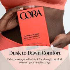 Cora leak-resistant side barriers help prevent leaks while you sleep.