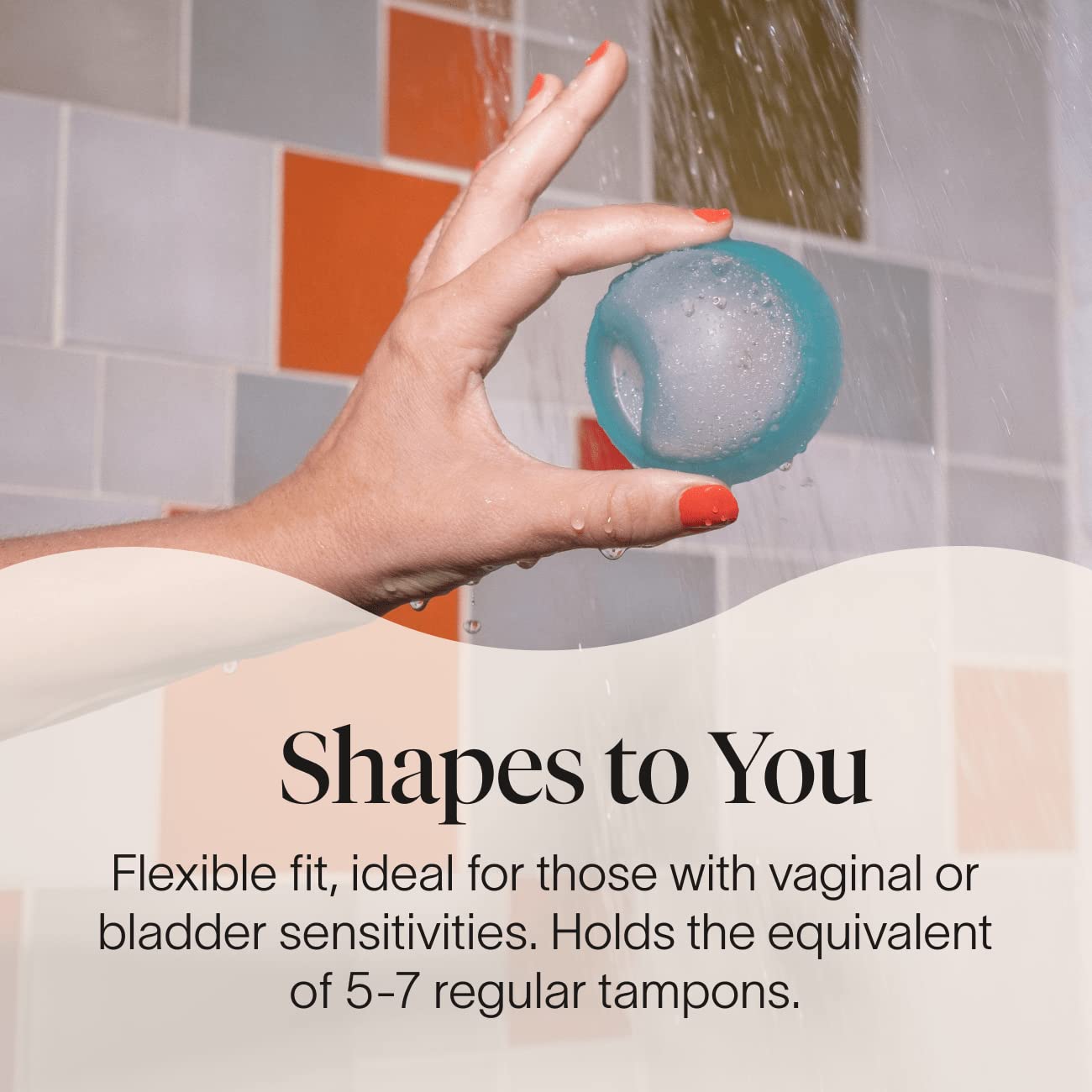 Cora menstrual disc insertion guide showing finger-width groove for easy placement.