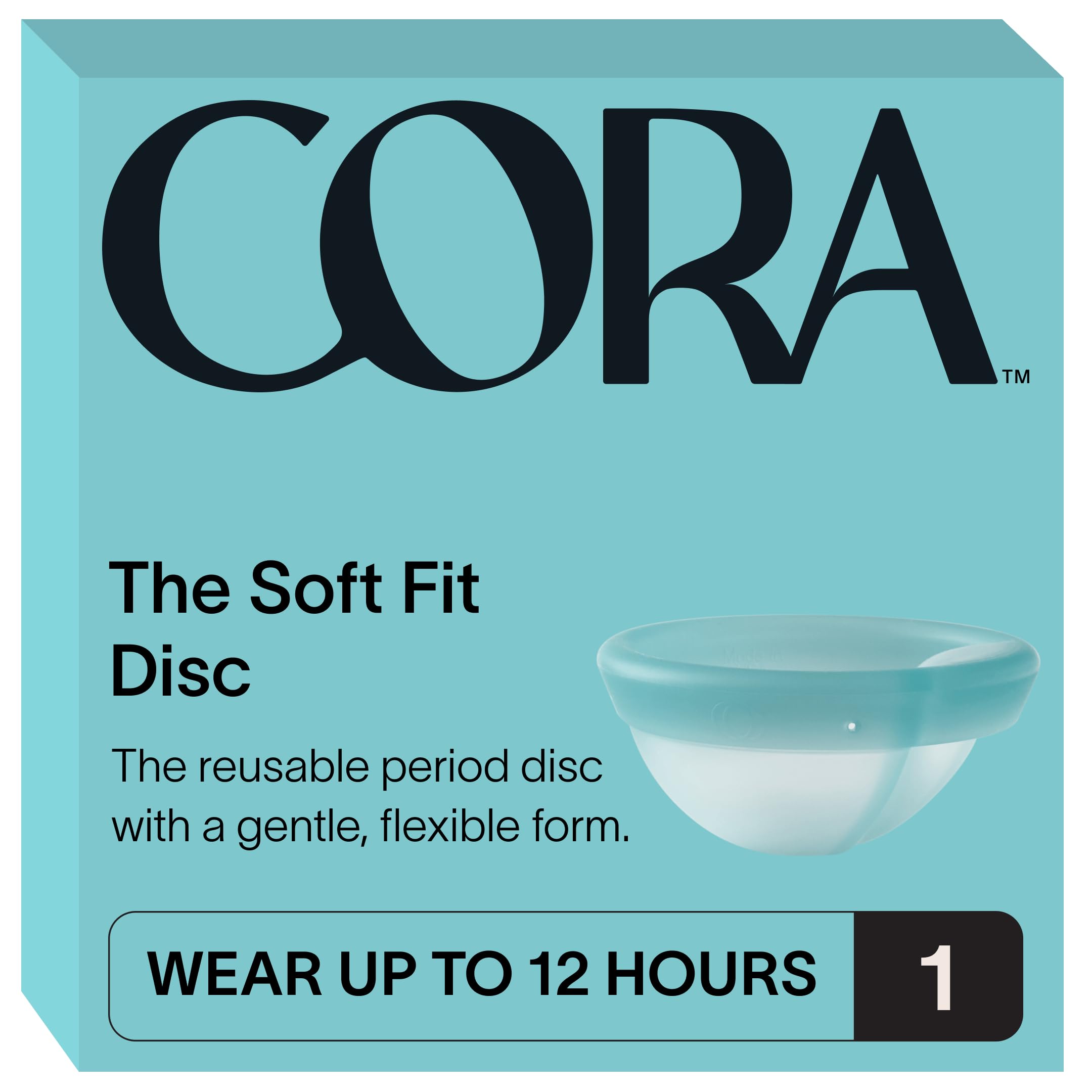 Cora menstrual disc packaging highlighting reusable design and comfort.