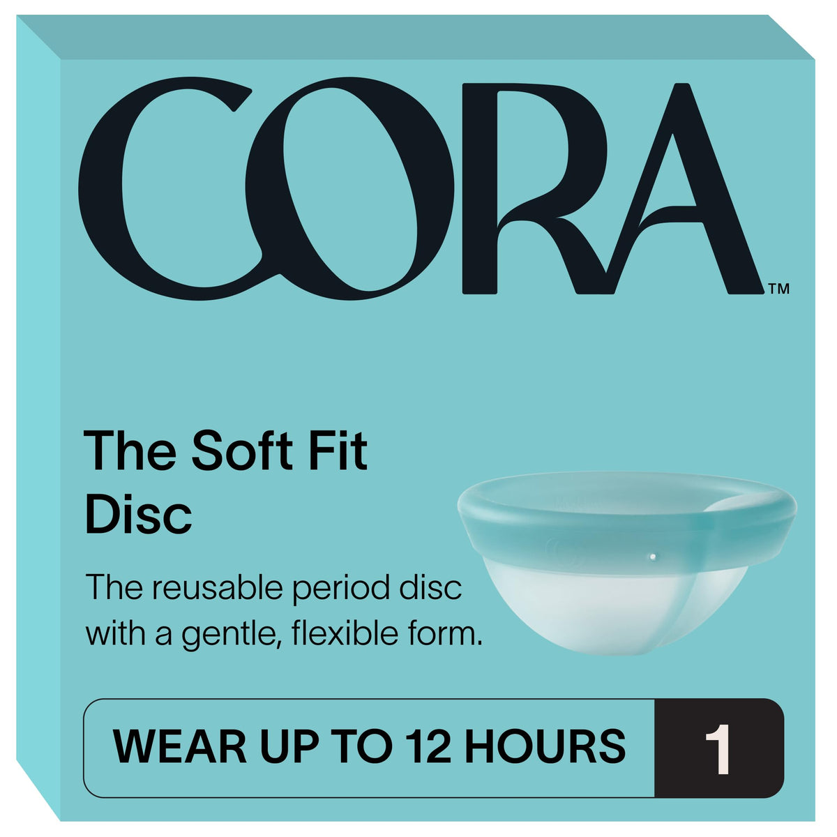 Cora menstrual disc packaging highlighting reusable design and comfort.