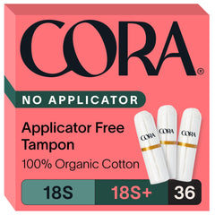 Cora non-applicator tampons packaging highlights compact, eco-friendly design for convenient on-the-go protection.