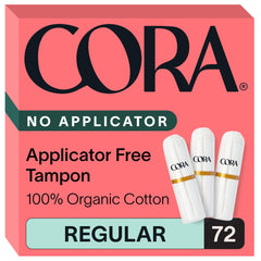 Cora organic non-applicator tampons packaging varies for eco-friendly convenience
