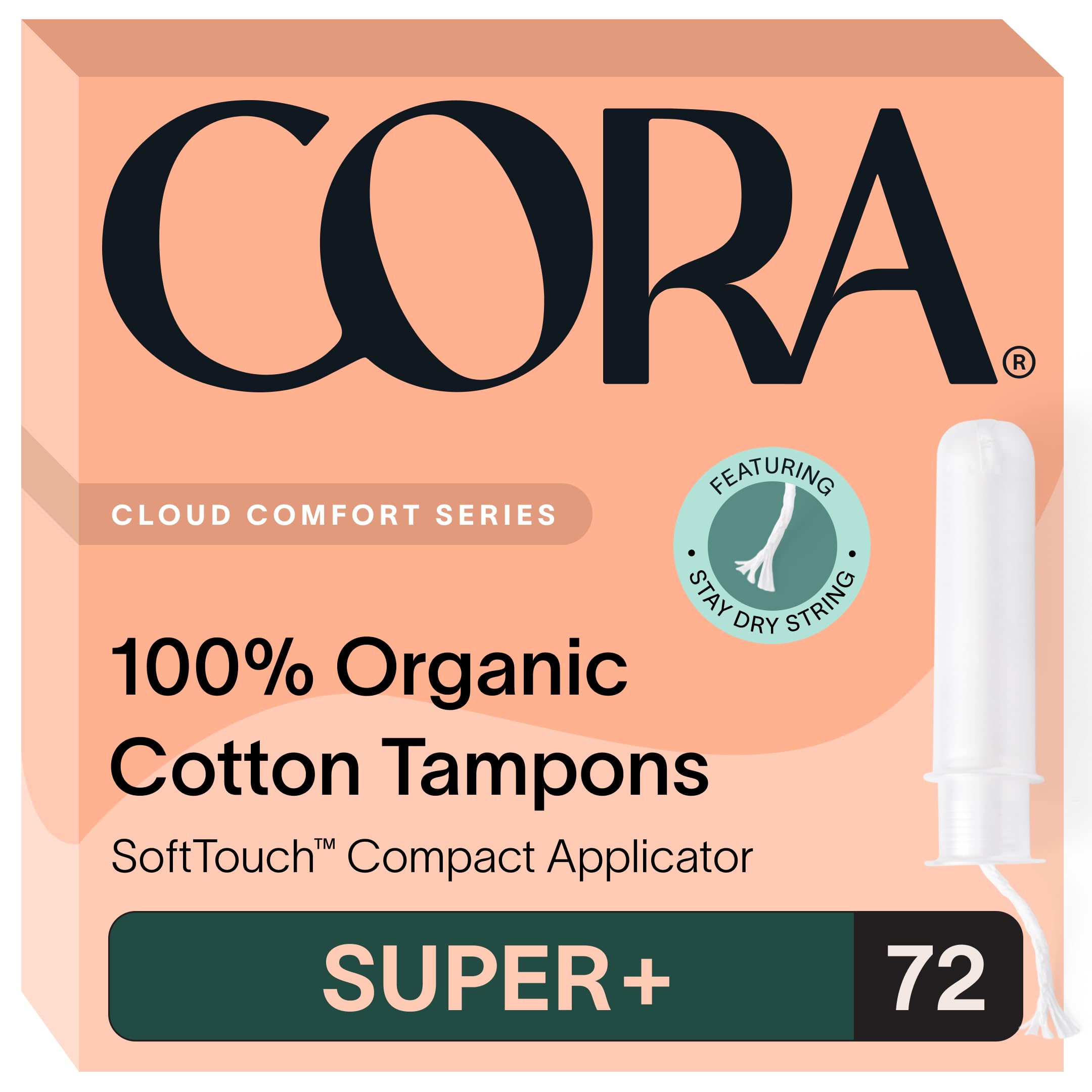 Cora Organic Tampons 72-pack ready for reliable protection throughout the day.