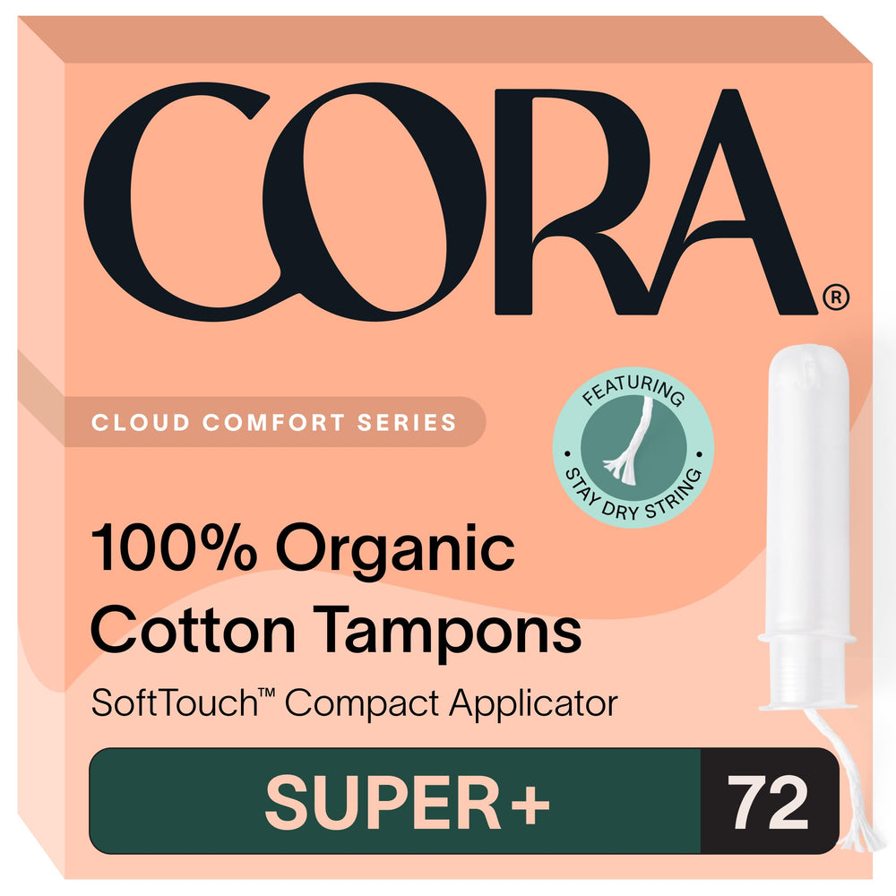 Cora Organic Tampons 72-pack ready for reliable protection throughout the day.