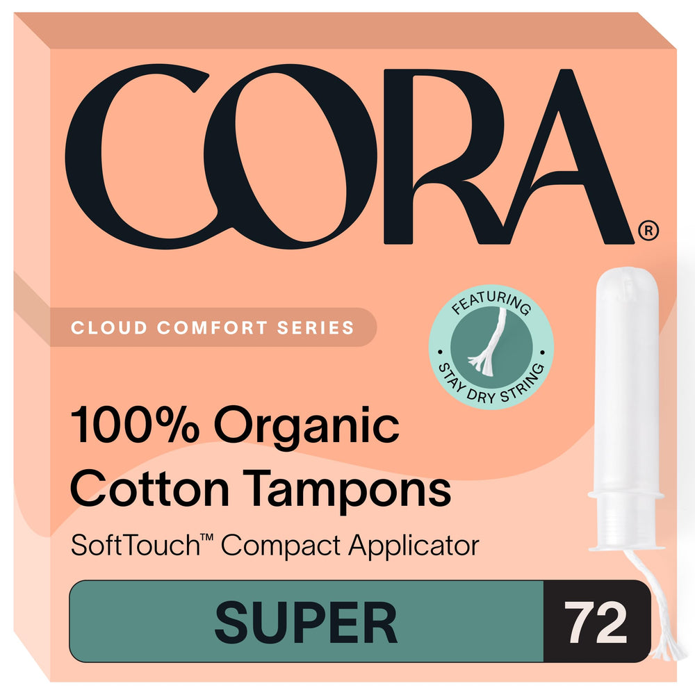 Cora Organic Tampons 72-pack offer reliable protection for active days.