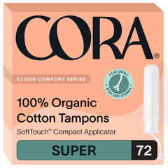 Cora Organic Tampons 72-pack offer reliable protection for active days.