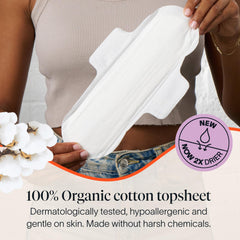 Cora pad with wings showing leak-proof, secure all-day wear
