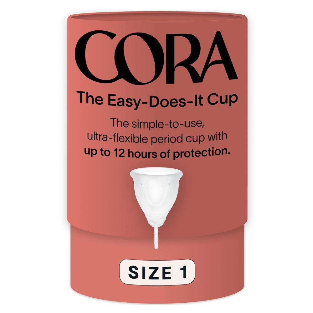 Cora Period Cup Size 1 in soft silicone offers comfortable all-day wear